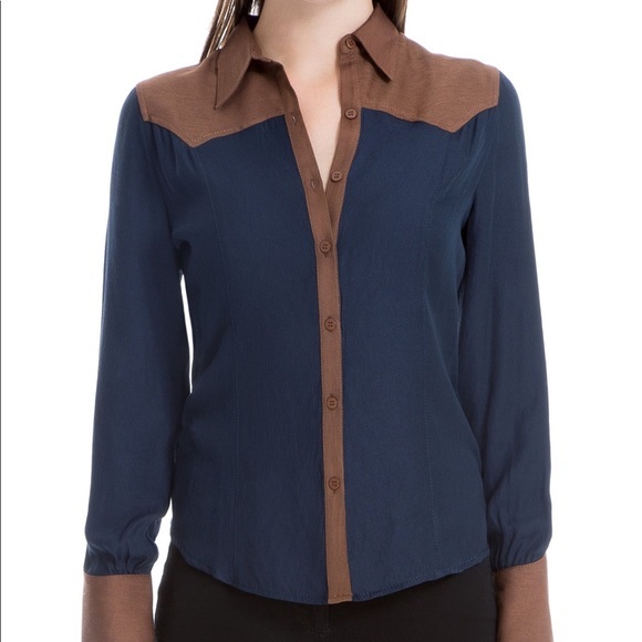 New Max Studio COLOR-BLOCK BUTTON-DOWN SHIRT - Picture 2 of 7